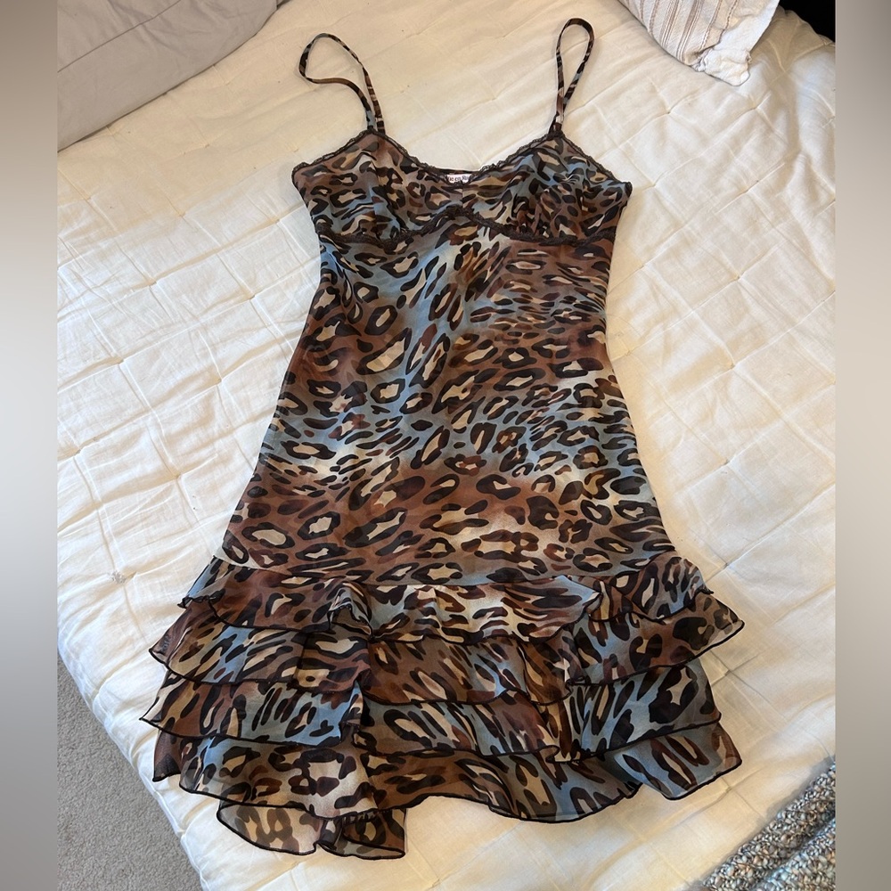 Vintage 90s Y2K La Vie en Rose cheetah/leopard print lingerie dress size S